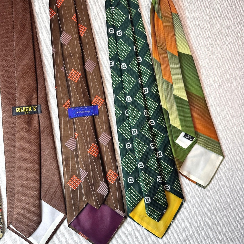70s Vintage Necktie Bundle 6pc Andhurst Golden K Earth Tones Geometric Wide Ties - Picture 7 of 8